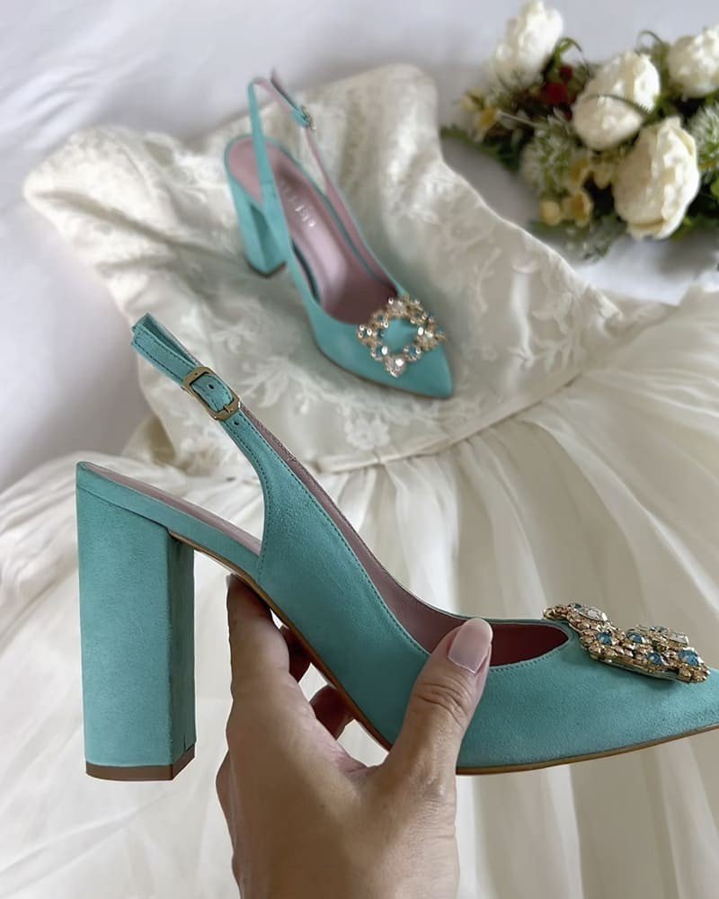 Zapato Cinderella turquesa destalonado 10 cms