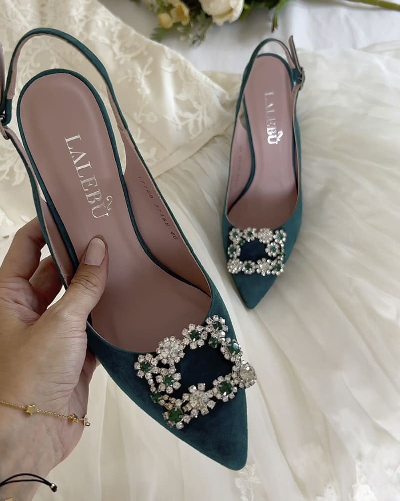 Zapato Cinderella Verde Destalonado 6 cms