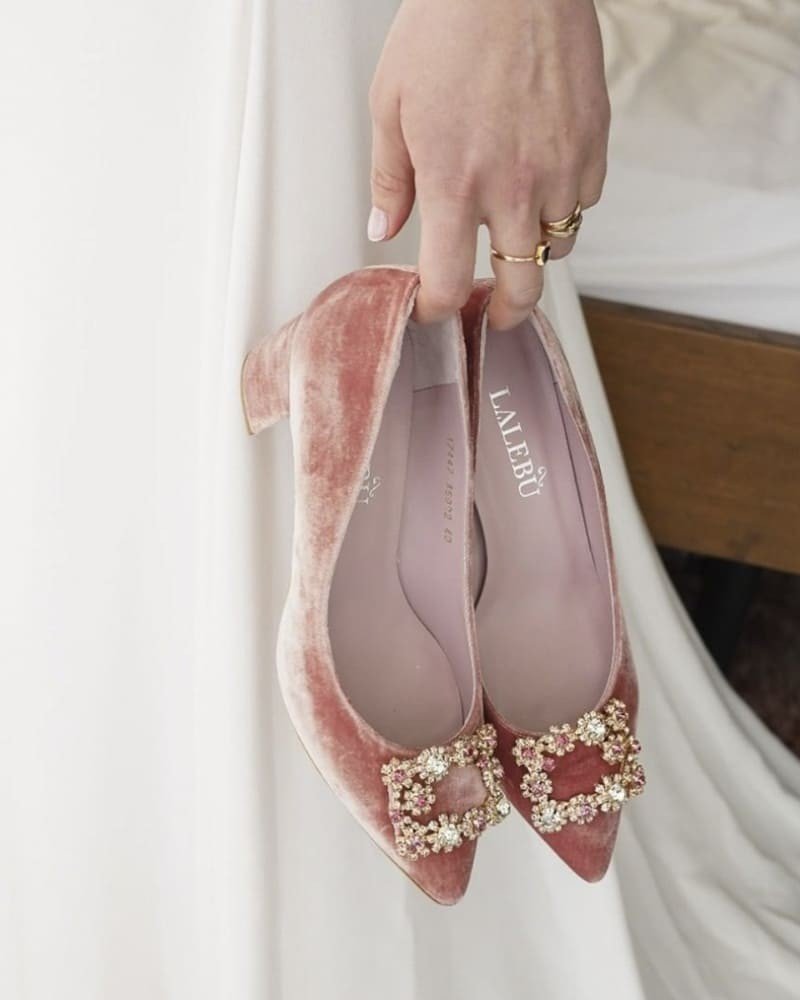 Zapato Cinderella terciopelo rosa 8 cms