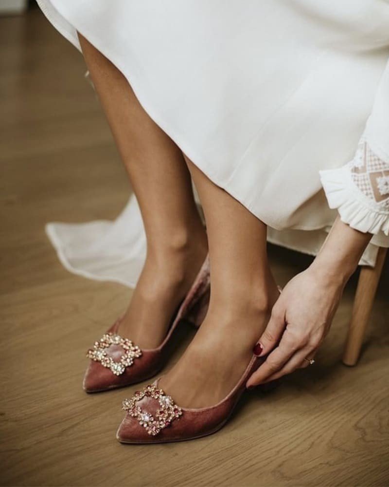 Zapato Cinderella terciopelo rosa 6 cms