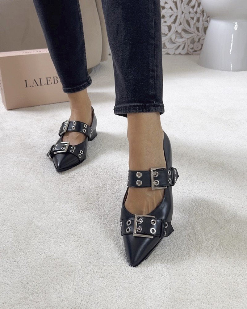 Zapato plano hebilla negro