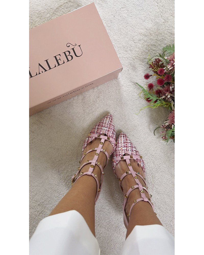 Zapato tachuelas tweed rosa