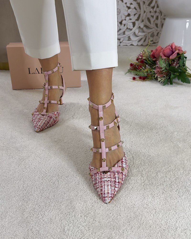 Zapato tachuelas tweed rosa