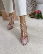 Zapato tachuelas tweed rosa