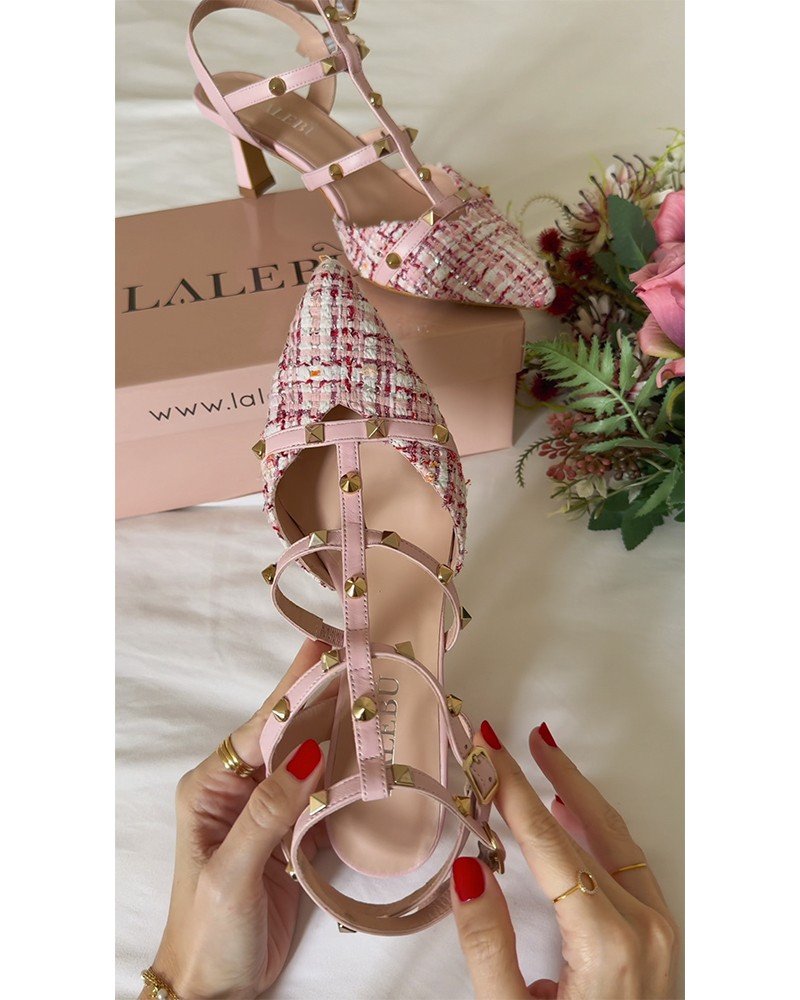 Zapato tachuelas tweed rosa