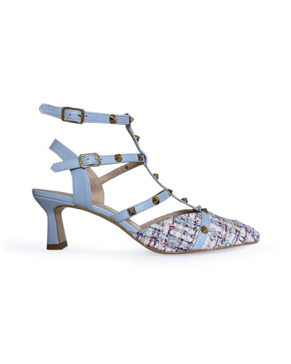 Zapato Tachuelas tweed azul