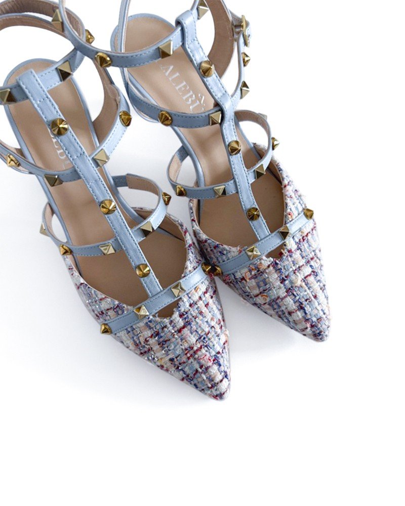 Zapato Tachuelas tweed azul