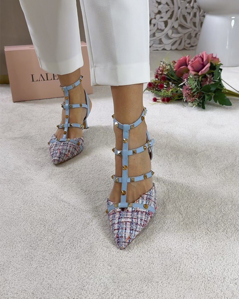 Zapato Tachuelas tweed azul