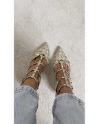 Zapato tachuelas tweed oro