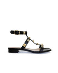 Sandalia plana tachuelas negra