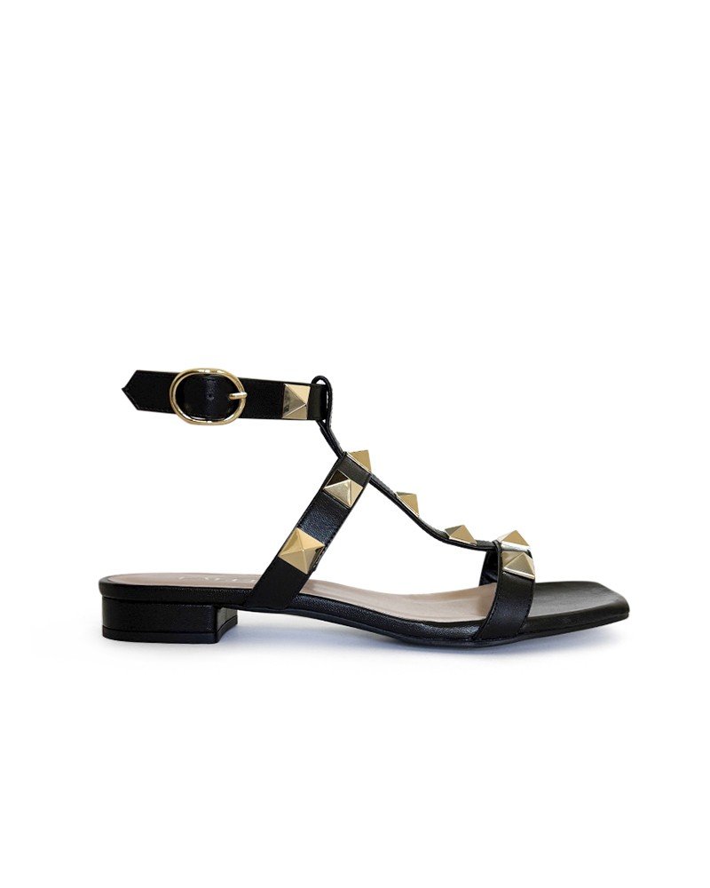 Sandalia plana tachuelas negra