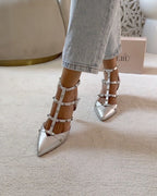 Zapato Tachuelas Plateado 6 cms