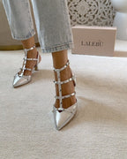 Zapato Tachuelas Plateado 6 cms