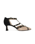 Zapato Tachuelas Beige y Negro 6 cms
