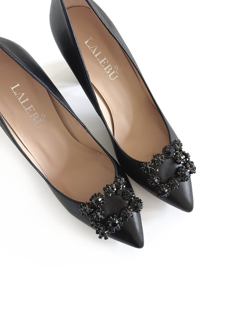 Zapato Cinderella Negro Piel 8 cms