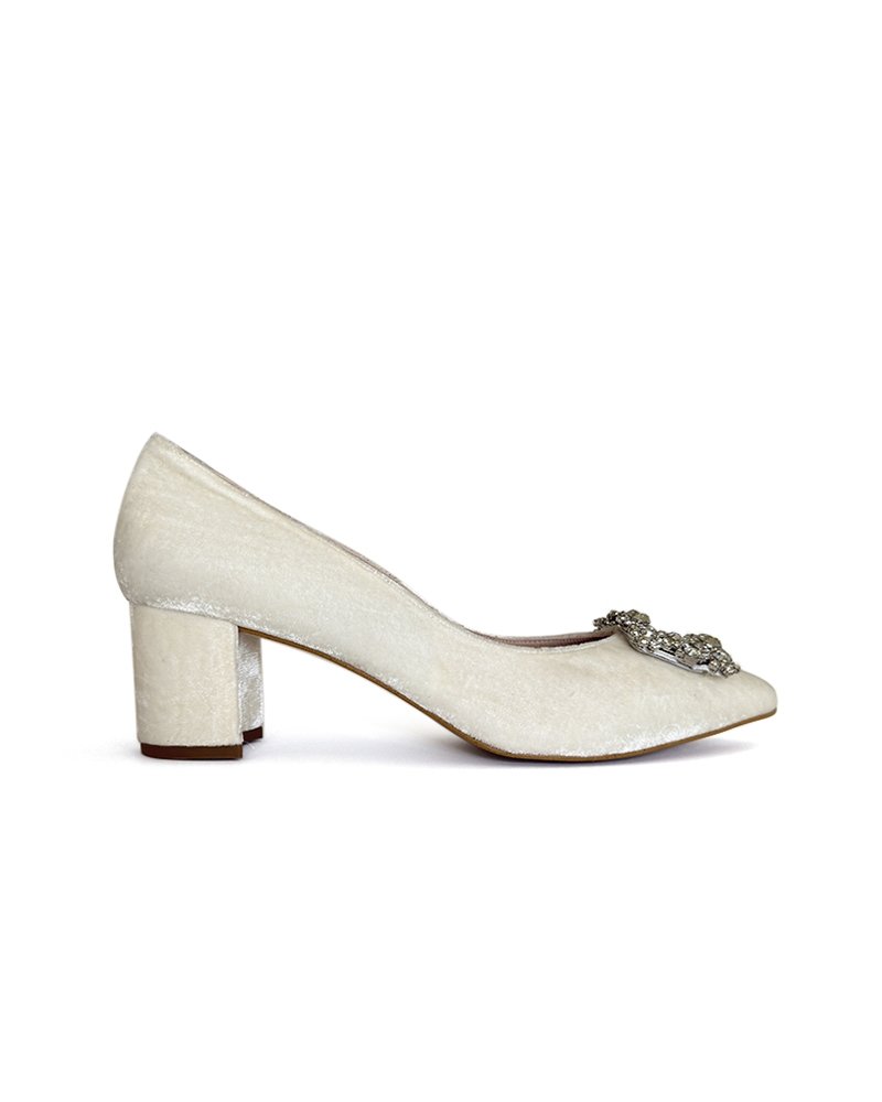Zapato Cinderella Terciopelo Blanco 6 cms