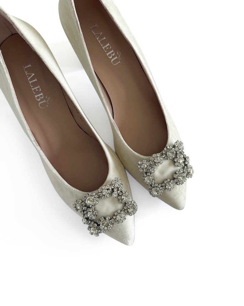 Zapato Cinderella Terciopelo Blanco 6 cms