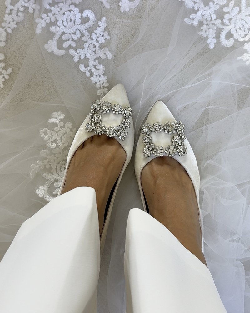 Zapato Cinderella Terciopelo Blanco 6 cms