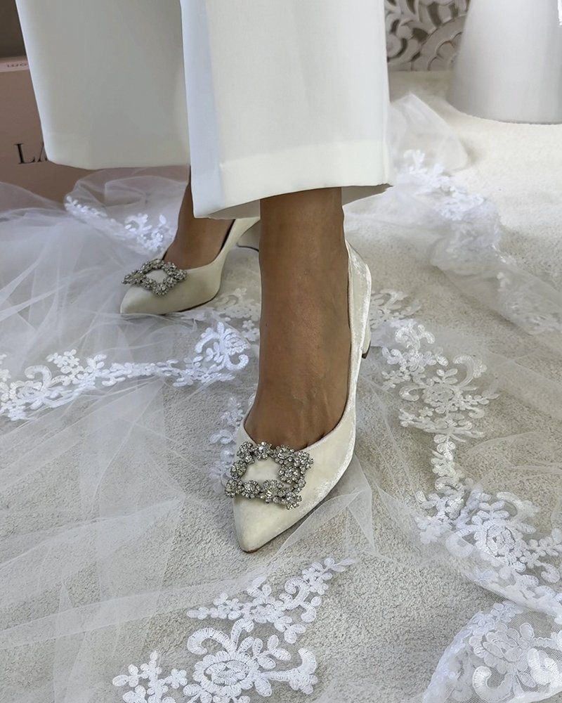 Zapato Cinderella Terciopelo Blanco 6 cms