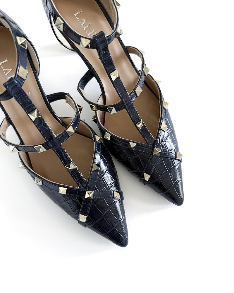 Zapato Tachuelas Coco Azul Marino 6 cms