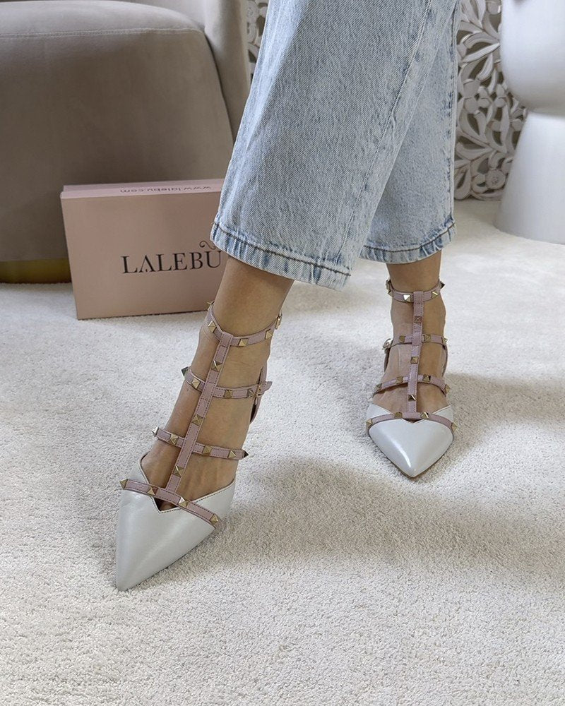Zapato Plano Tachuelas blanco destalonado